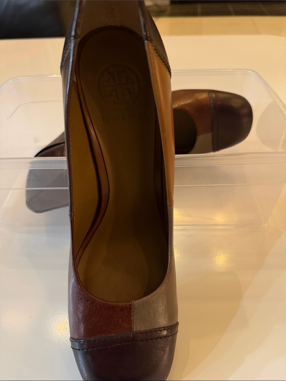 Tory Burch Two-Tone Brown and Tan Leather Heel